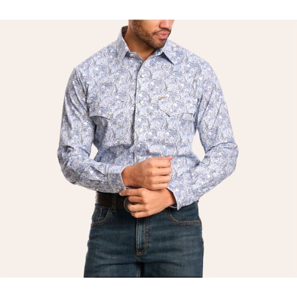 Rafter C‎ Cornflower Paisley Pearl Snap Shirt Western Cowboy XXL Men's Size 2XL